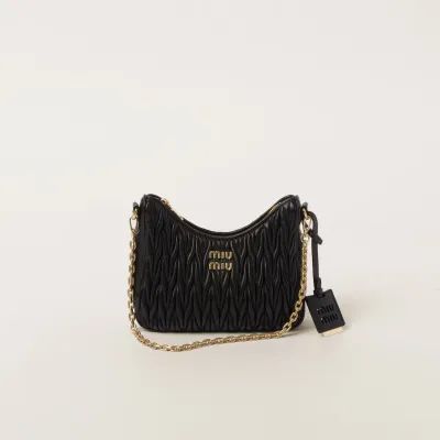 Miu Miu Matelassé Quilted Lambskin Leather Black Crossbody Bags