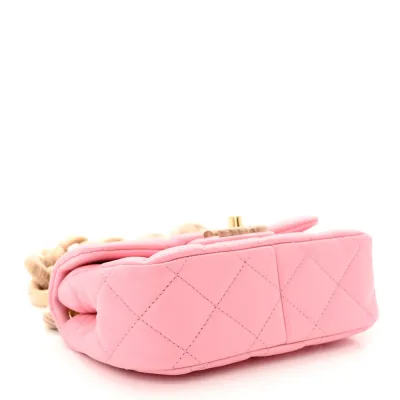 Chanel Wenge Wood Square Mini Pink Quilted Lambskin Leather Aged Gold Hardware