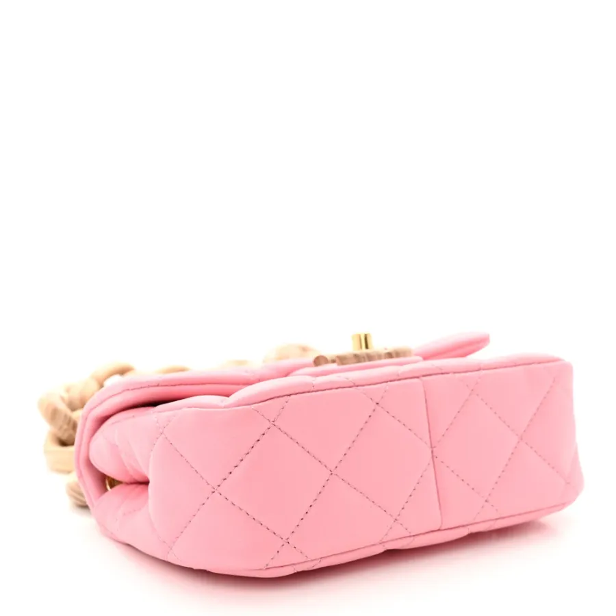 Chanel Wenge Wood Square Mini Pink Quilted Lambskin Leather Aged Gold Hardware