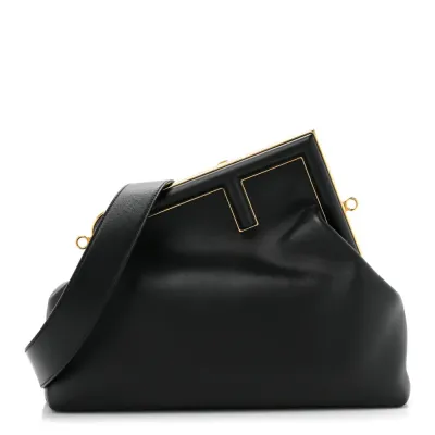 Fendi Medium Fendi First Black Shiny Nappa Leather Gold Hardware