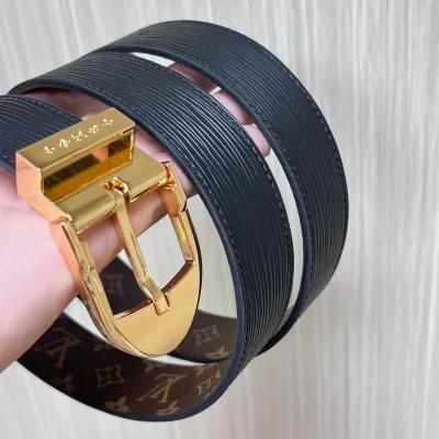 Louis Vuitton Women's Timeless Epi Belt In Black/Red/Pink Calfskin And Monogram Canvas With Gold/Silver Hardware 30mm