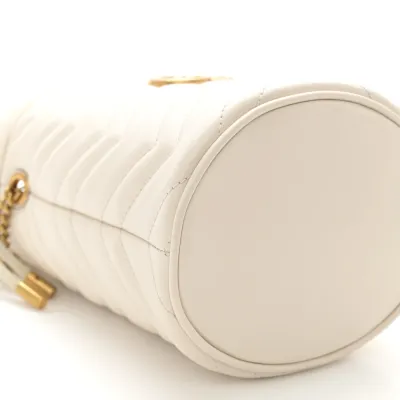 Gucci Mini GG Marmont 2.0 Bucket Bag White Calfskin Matelassé Leather Aged Gold Hardware