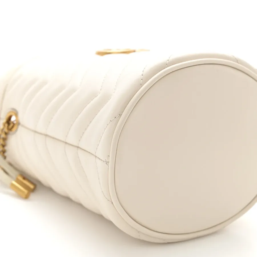 Gucci Mini GG Marmont 2.0 Bucket Bag White Calfskin Matelassé Leather Aged Gold Hardware