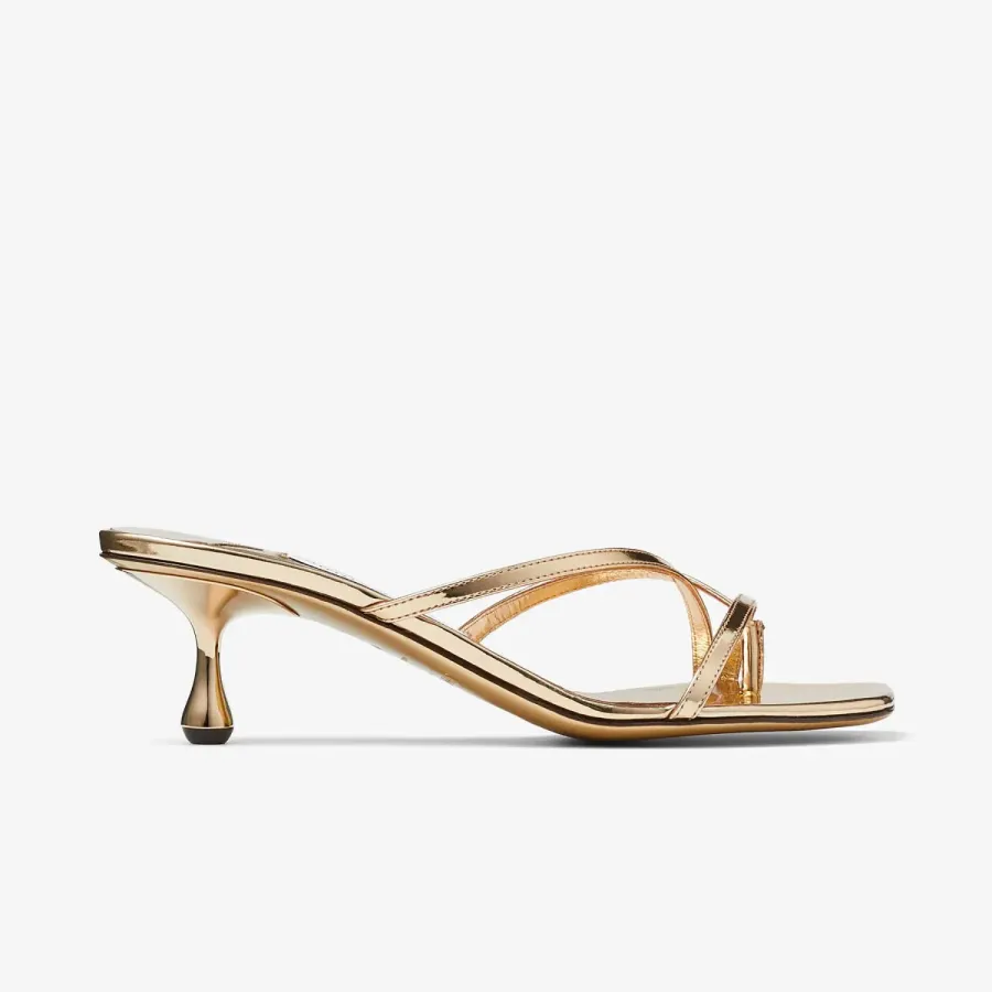 JIMMY CHOO Metallic texture leather high slippers sandals