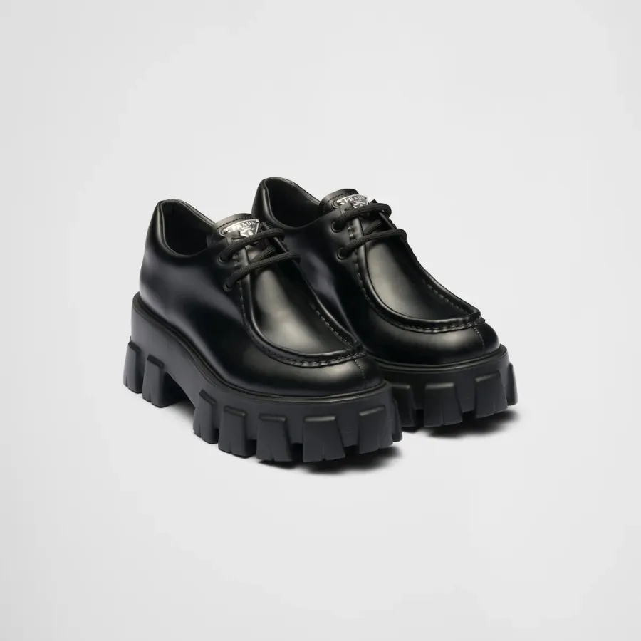 PRADA Black Monolith shiny leather lace-up shoes Loafers