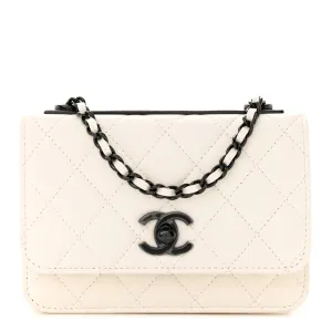 Chanel Trendy CC Wallet On Chain (WOC) Mini White Quilted Lambskin Leather Black Hardware