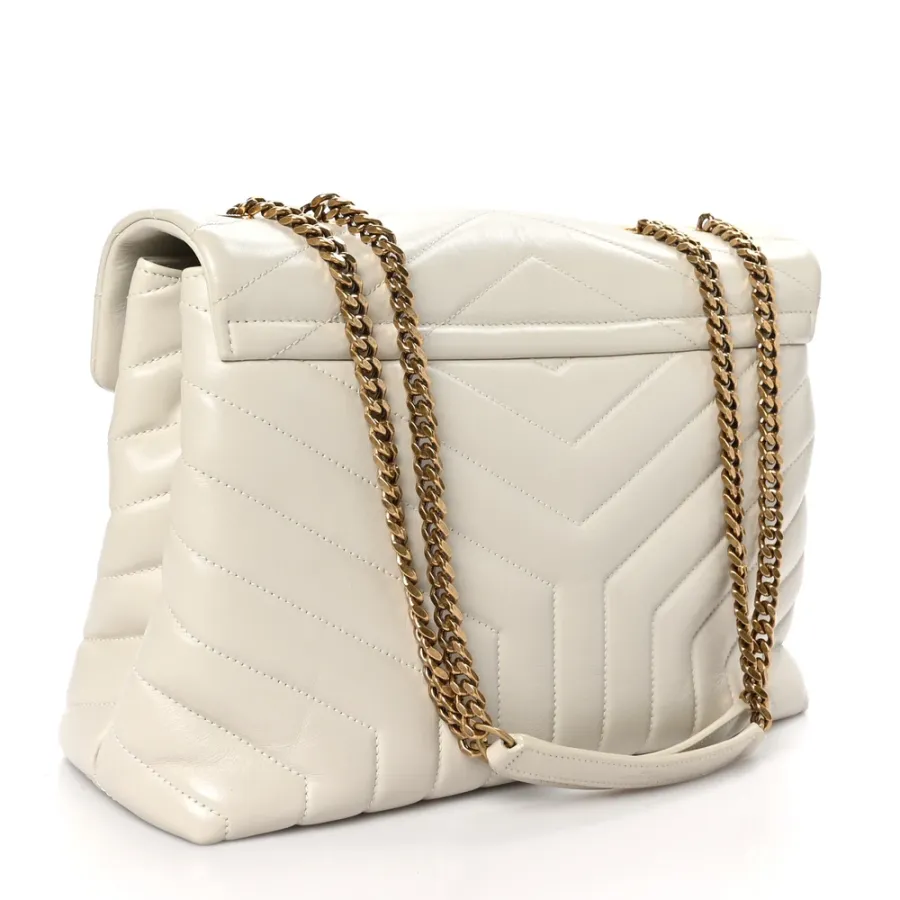 Saint Laurent Medium Loulou Chain Satchel Crema Soft Y-Quilted Monogram Calfskin Leather Silver Hardware