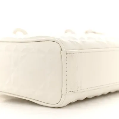 Dior Medium Lady D-Joy Latte Diamond Cannage Calfskin Leather Matte White Hardware