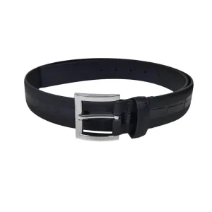 Prada Men' s Square Buckle Belt In Black Embossed Crocodile Calfskin With Silver/Black Hardware 35mm