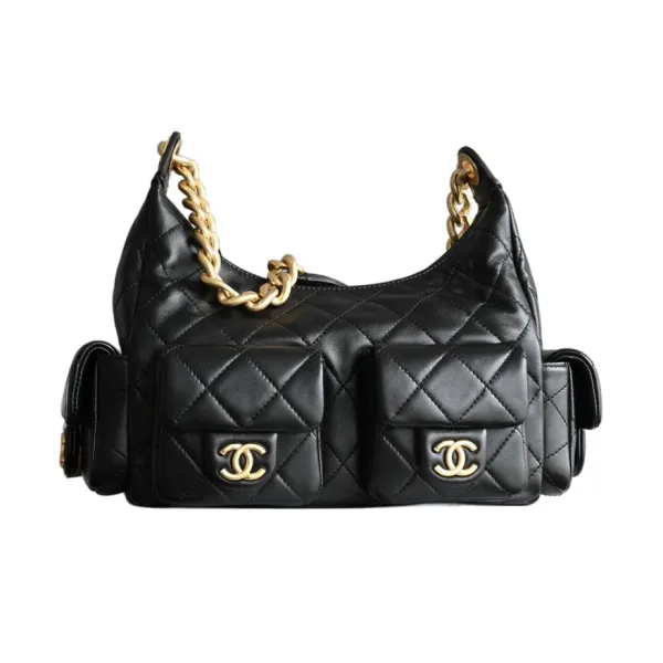 Chanel Quilted Lambskin Leather Grey /Black Shoulder Bags - Image 10