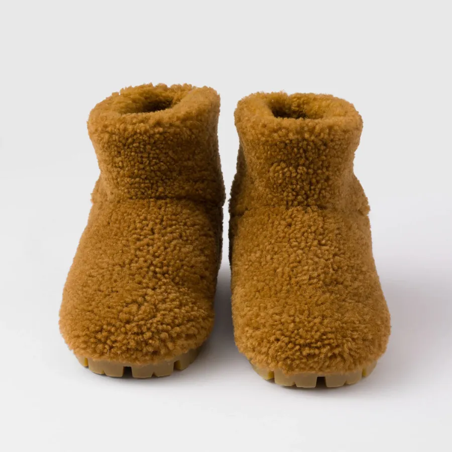 PRADA Brown sheepskin ankle boots