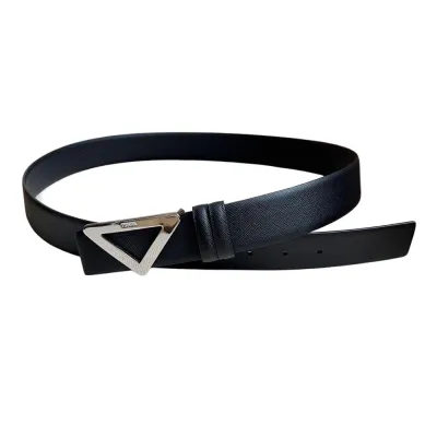 Prada Men' s Triangled Buckle Belt In Black/White/Brown/Blue Saffiano Calfskin With Gold/Silver/Black Hardware 35mm