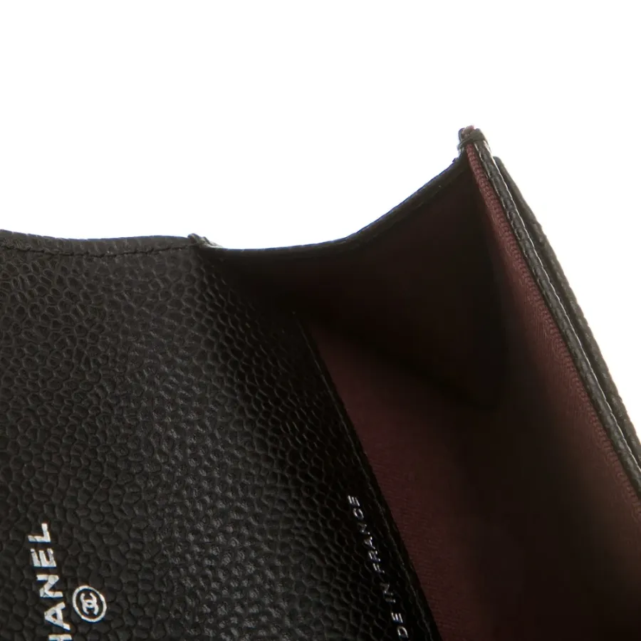 Chanel Small Interlocking CC Logo Wallet Black Quilted Leather Silver Hardware