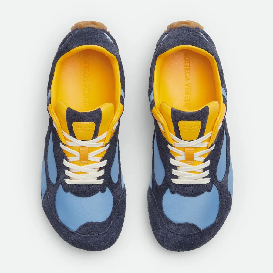 Bottega Veneta Orbit Flash Sneakers In Blue/Ice/Yellow Suede And Nylon Lace-Up Sneaker With Leather Trims