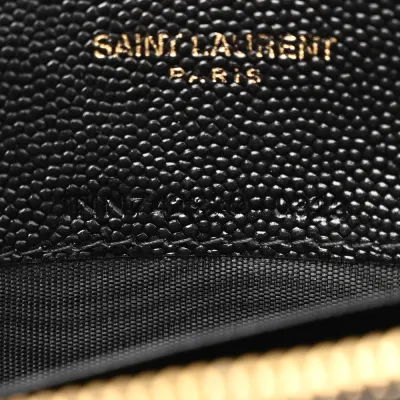 Saint Laurent Envelope Chain Wallet Black Chevron Monogram Grain De Poudre Matelasse Leather Gold Hardware
