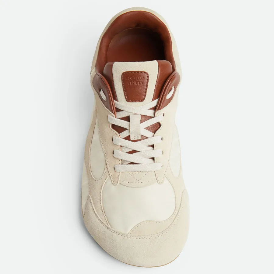 Bottega Veneta Orbit Flash Sneakers In Caramel/Sea Salt Suede And Nylon Lace-Up Sneaker With Leather Trims
