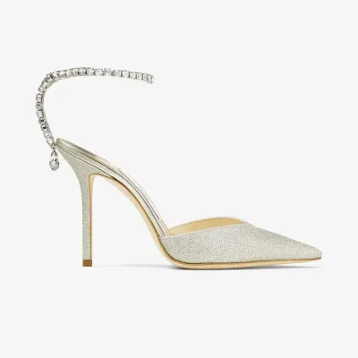 JIMMY CHOO Crystal trim ice white gold particles flash powder heels