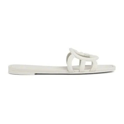 Gucci square head white flat bottom slippers