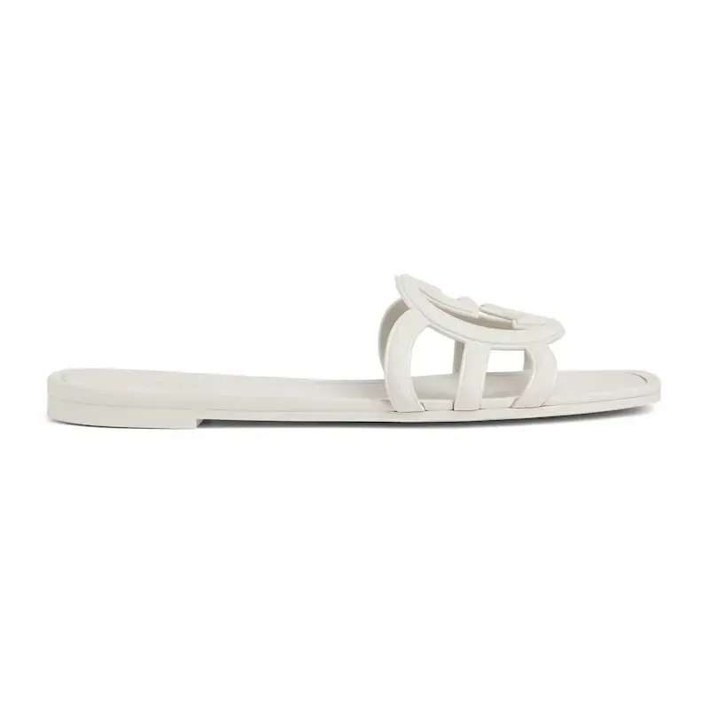Gucci square head white flat bottom slippers