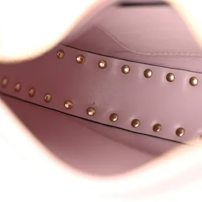 Valentino Garavani Small Rockstud Hobo Bag Water Lilac Grained Calfskin Leather Gold Hardware