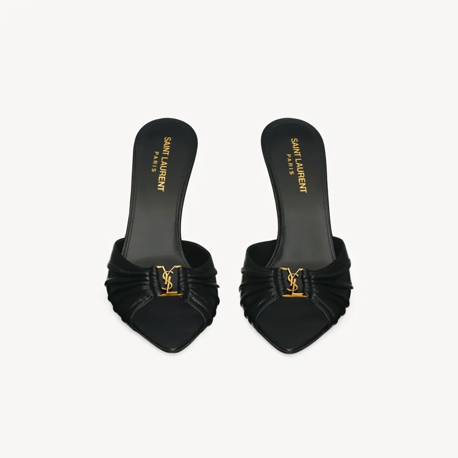 Yves Saint Laurent Black smooth leather pointy sandals high heels slippers