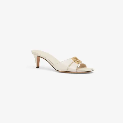 FENDI White leather medium heel sandals
