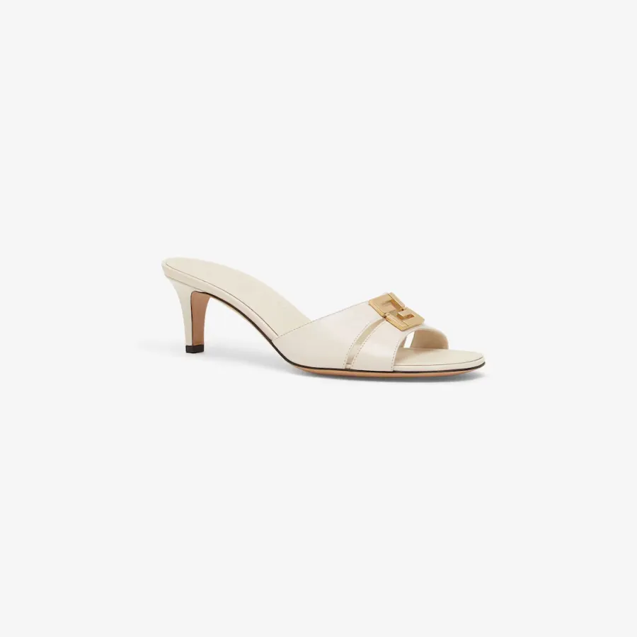 FENDI White leather medium heel sandals