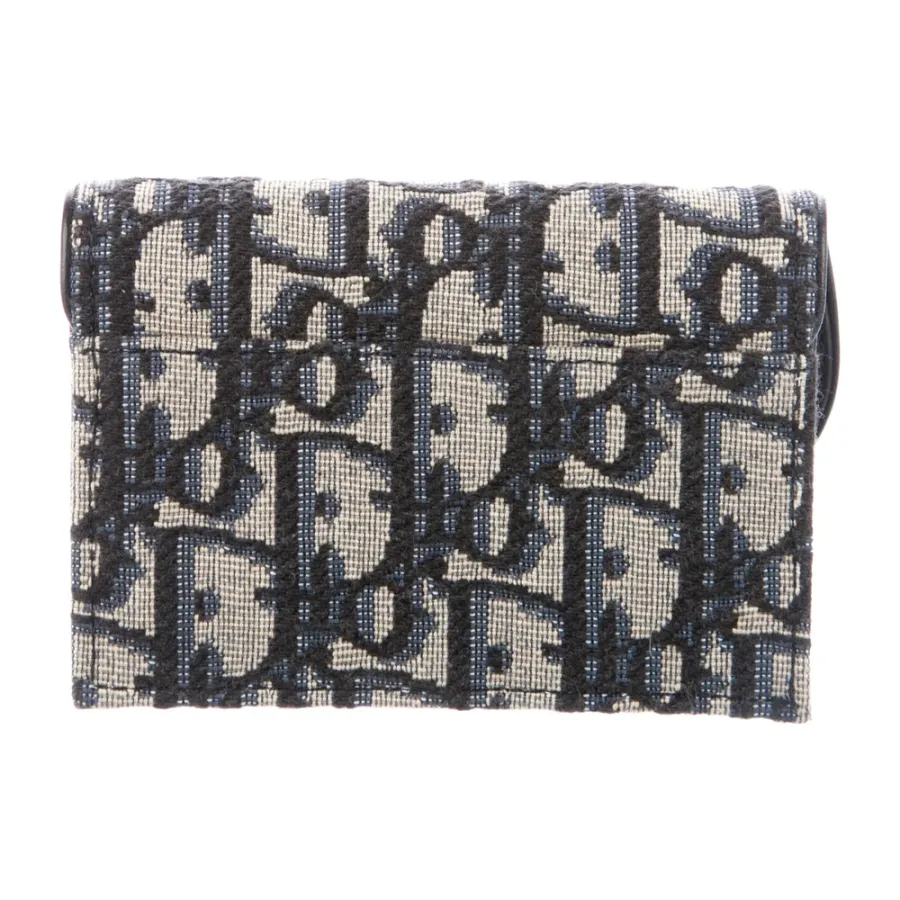 Dior Small Compact Wallet Blue Oblique Jacquard Saddle Card Holder Gold Hardware