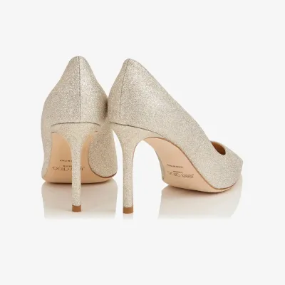 JIMMY CHOO Beige micro-shimmer pointed heels