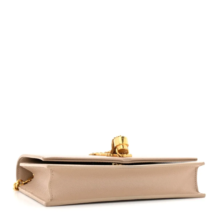 Saint Laurent Small Kate Tassel Chain Wallet Dark Beige Classic Monogram Grain De Poudre Leather Gold Hardware