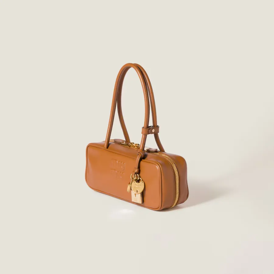 Miu Miu Calfskin Leather Beau Brown Top-Handle Bags