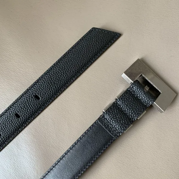 Saint Laurent Carre Rive Gauche Double-Loop Belt In Black Calfskin With Gold/Silver Hardware 25mm - Image 5