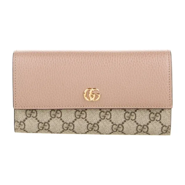 Gucci Medium Printed Continental Wallet Brown/Pink Matelassé Chevron Leather Gold Hardware