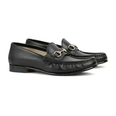 Gucci black horse bit buckle flat bottom Loafers