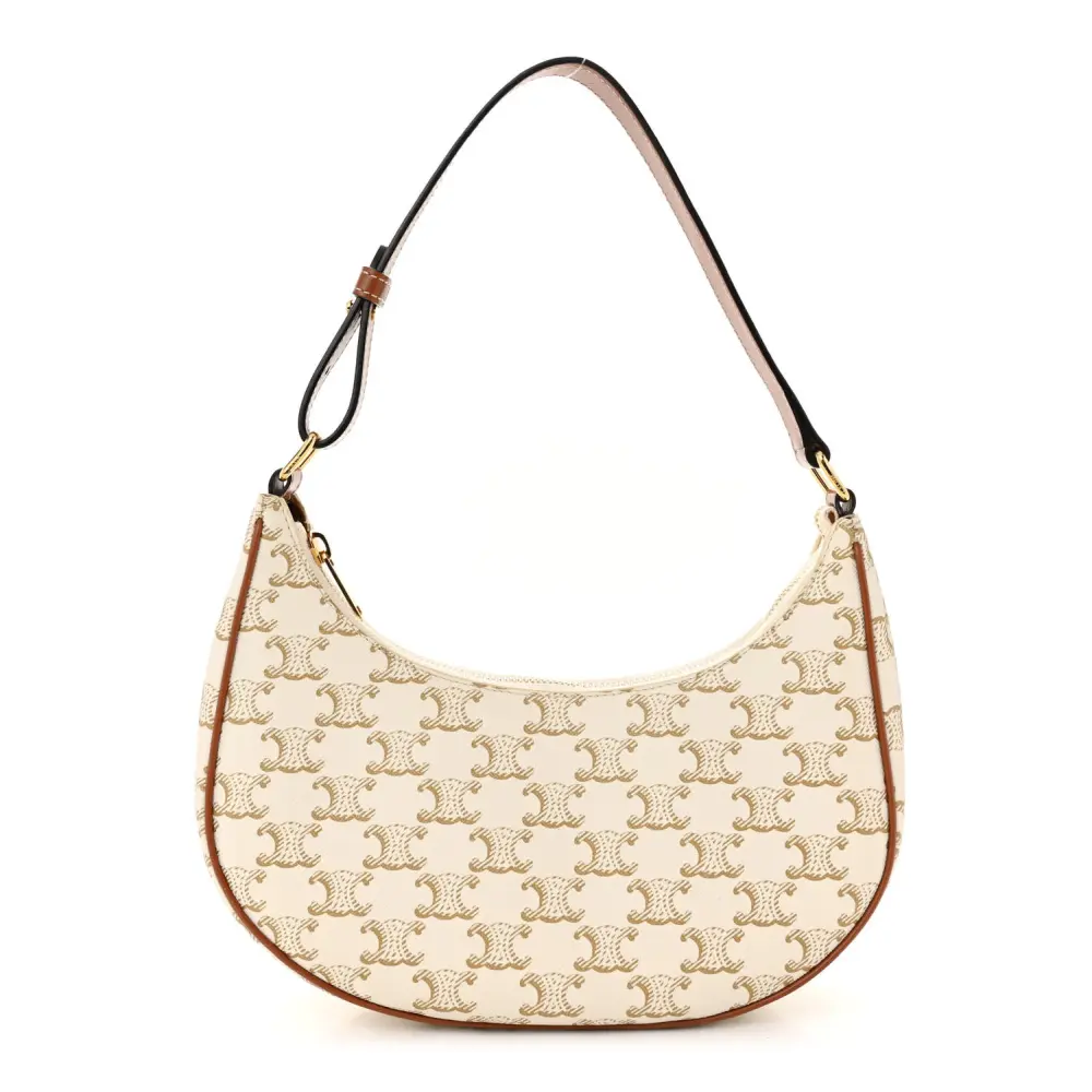 Celine Small Ava Triomphe Bolsa de Ombro Branca em Canvas e Couro de Bezerro com Acabamento Dourado $430