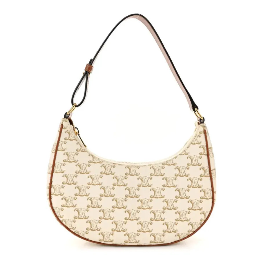 Celine Small Ava Triomphe Shoulder Bag White Canvas & Calfskin Leather Gold Hardware $430