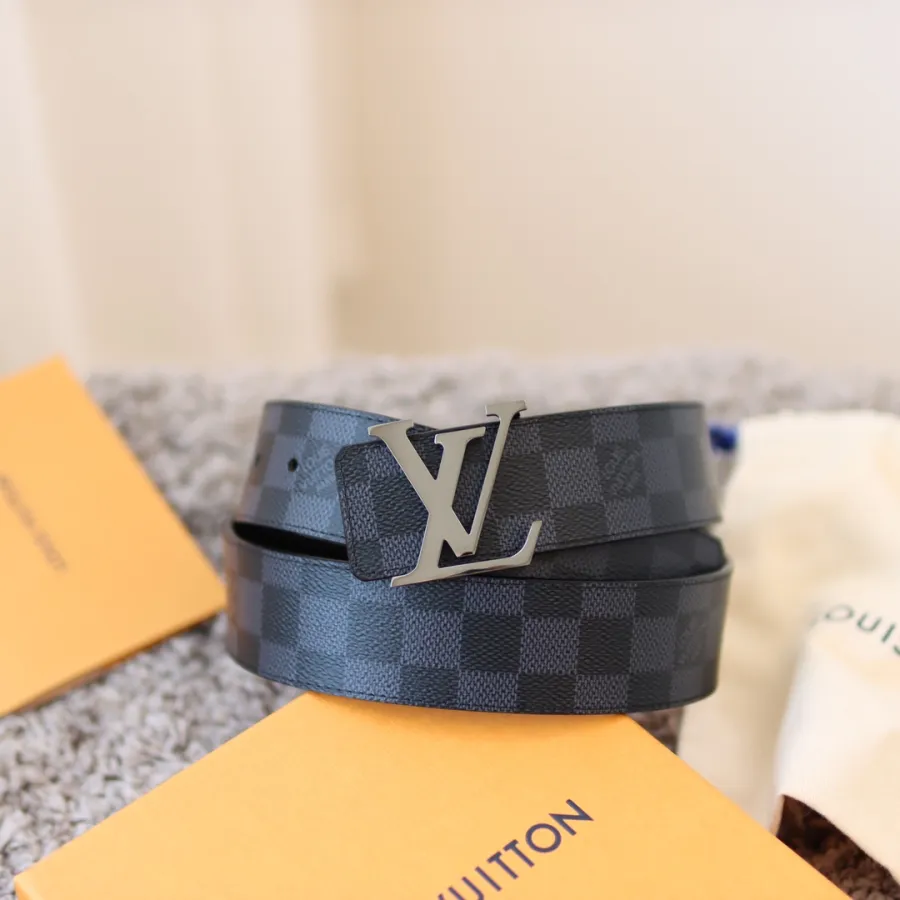 Louis Vuitton Men's Initiales Reversible Belt In Black/Grey/Brown Monogram And Damier Canvas With Silver/Black Hardware 40mm