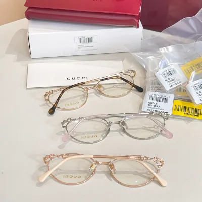 Gucci Round frame glasses rose gold/leopard gold/silver color transparent lens Size 54口18-140