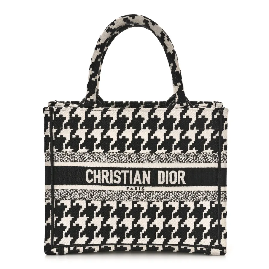 Dior Small Book Tote Black/White Houndstooth Embroidered Canvas