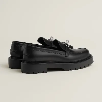 HERMES Icone Black Loafers