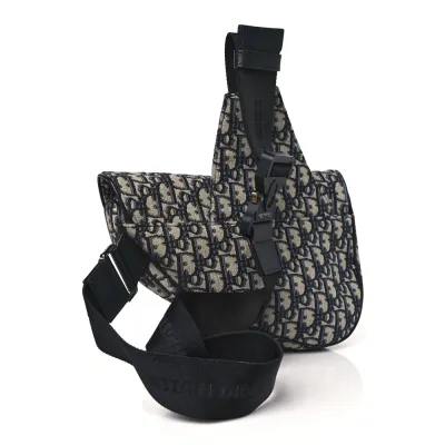 Dior Medium Men’s Saddle Bag Blue Oblique Canvas Silver Hardware