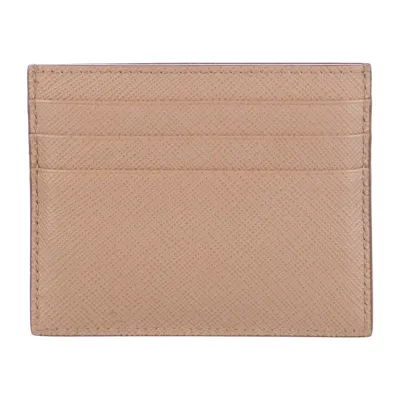 Prada Small Card Holder Neutrals Saffiano Lux Leather Gold Hardware