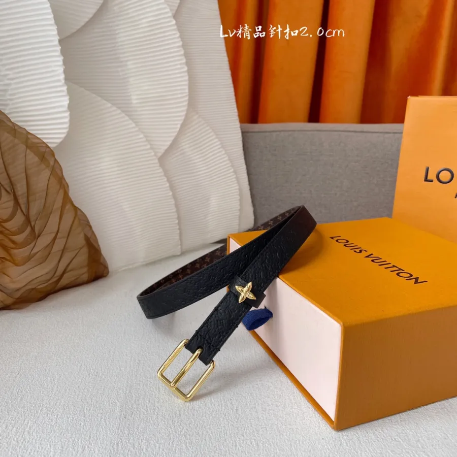 Louis Vuitton Women's Flowergram Ardillon Belt In Black Calfskin And Monogram Canvas With Gold Hardware 20mm