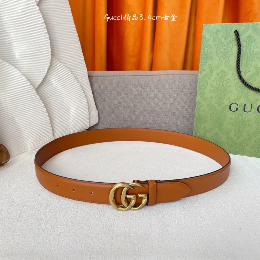 Gucci Women's GG Buckle Belt In Black/White/Brown Smooth Calfskin With Gold/Silver Hardware 30mm