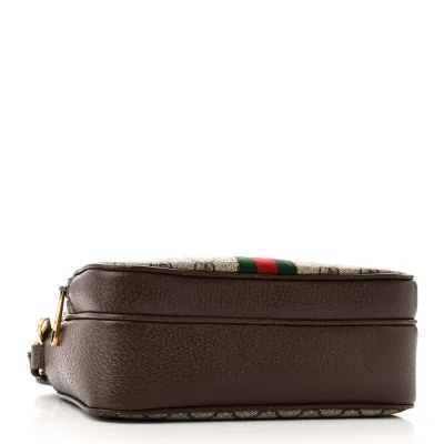 Gucci Small Web Ophidia Messenger Bag Beige / Ebony / New Acero GG Supreme Monogram Canvas & Calfskin Leather Gold Hardware