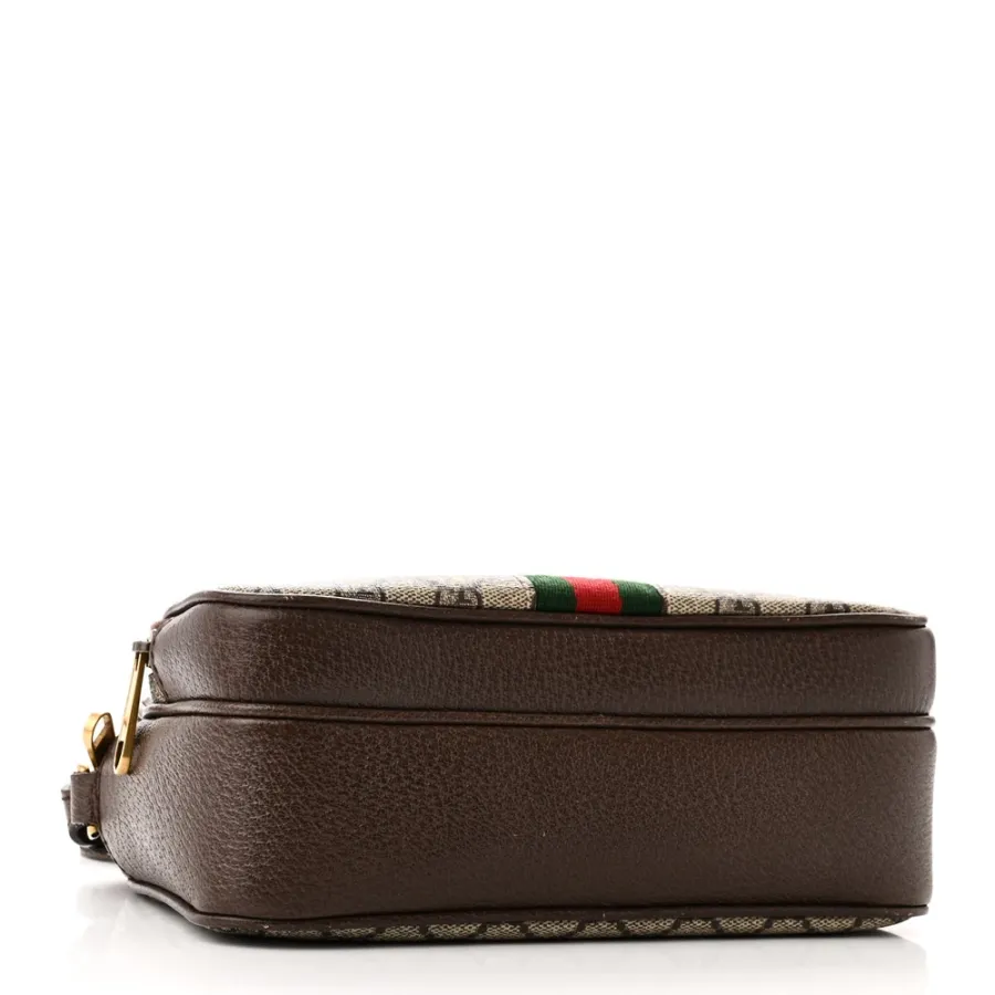 Gucci Small Web Ophidia Messenger Bag Beige / Ebony / New Acero GG Supreme Monogram Canvas & Calfskin Leather Gold Hardware