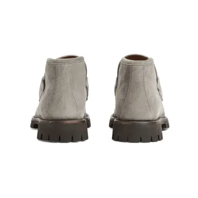 Gucci Round headed grey suede horse collar buckle  ankle boots