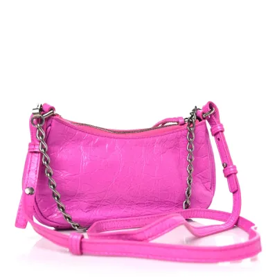 Balenciaga Le Cagole Mini Purse With Chain Lipstick Pink Agneau Arena Leather Silver Hardware
