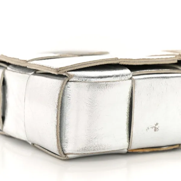 Bottega Veneta Maxi Intrecciato Cassette Crossbody Bag Metallic Silver Lambskin Leather - Image 4