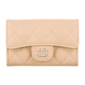 Chanel Small Interlocking CC Logo Compact Wallet Quilted Caviar Leather Silver Hardware